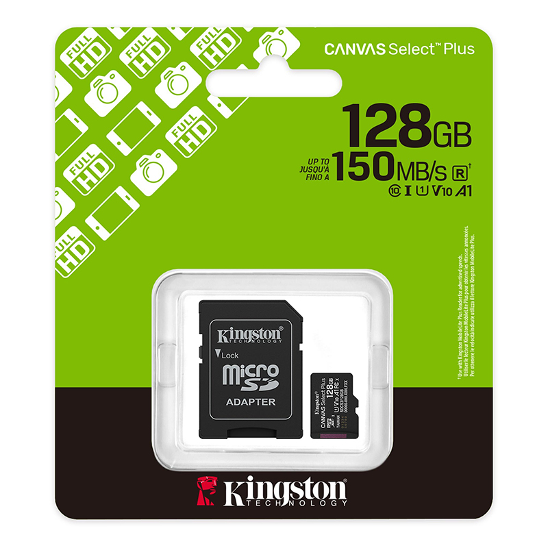 Tarjeta de Memoria Kingston 128GB MicroSD Canvas Select Plus -150MB/seg - UHS-I Clase 10