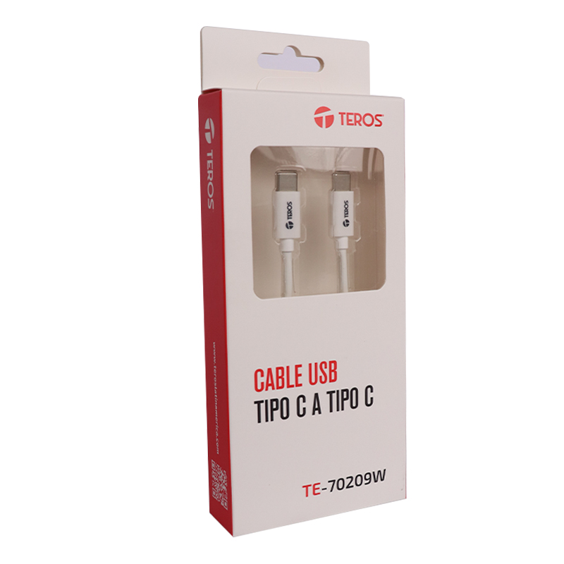 Cable USB Teros Te-70209W, Tipo C A Tipo C, 3A, 60W Máx, Blancoconecta Y Carga T
