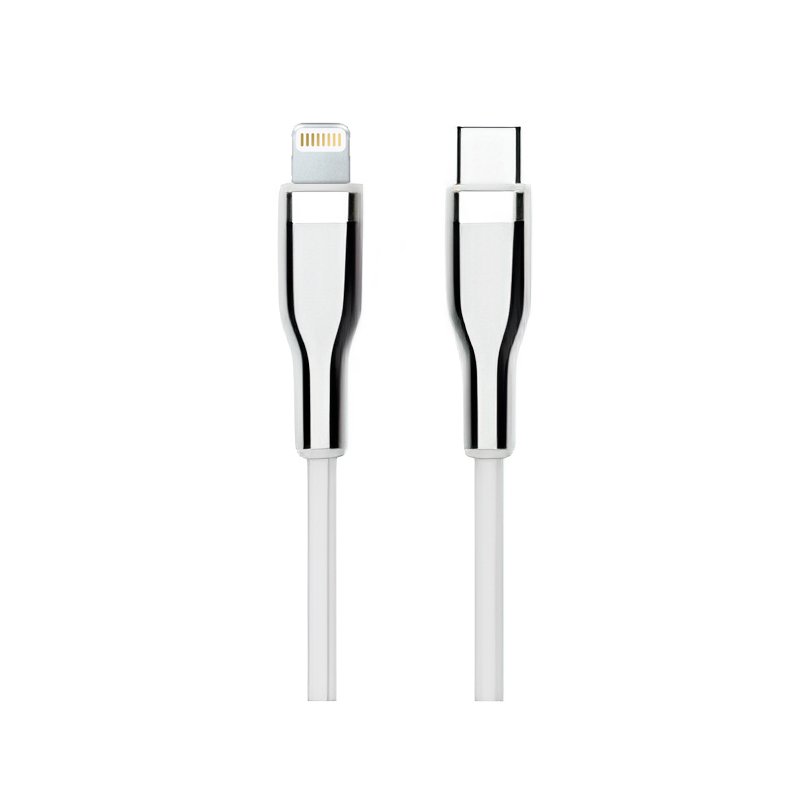 Cable USB Teros Te-70212W, Tipo C A Lightning, 3A, 20W Máx, Blanco Y Plateadocon