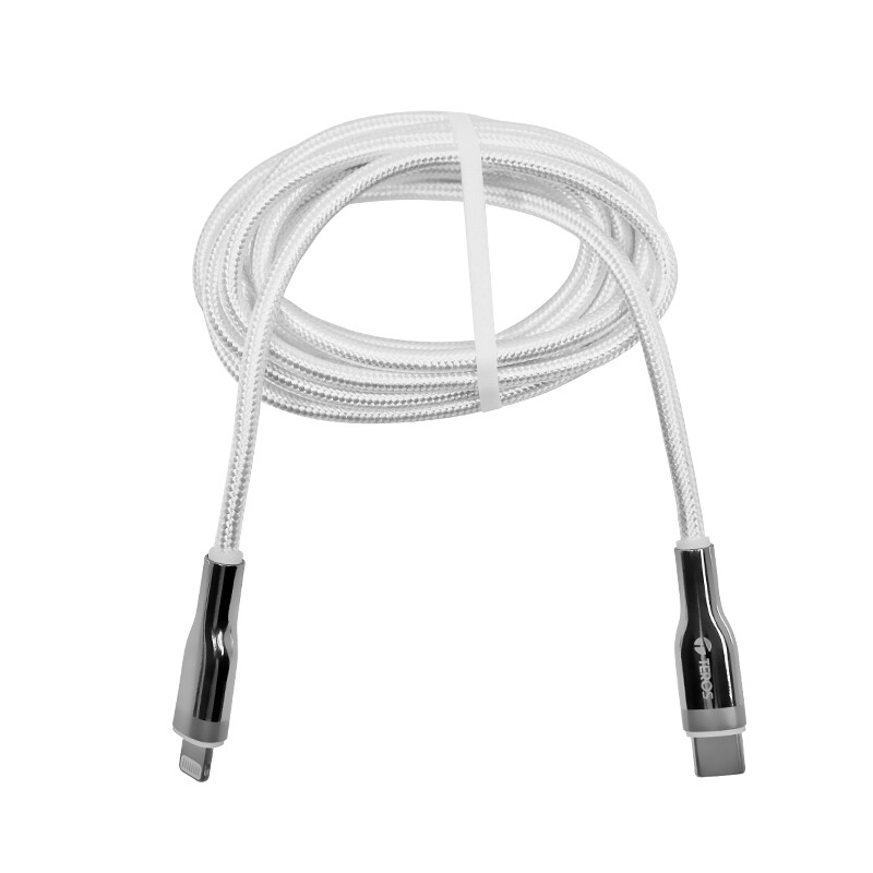 Cable USB Teros Te-70212W, Tipo C A Lightning, 3A, 20W Máx, Blanco Y Plateadocon