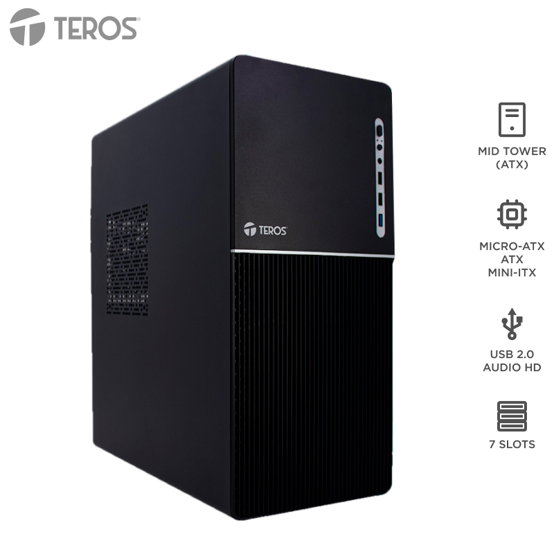 Case Teros Te-1037S, Factor De Forma Atx, 250 W, USB 3.0 / 2.0, Audio, Negro.el