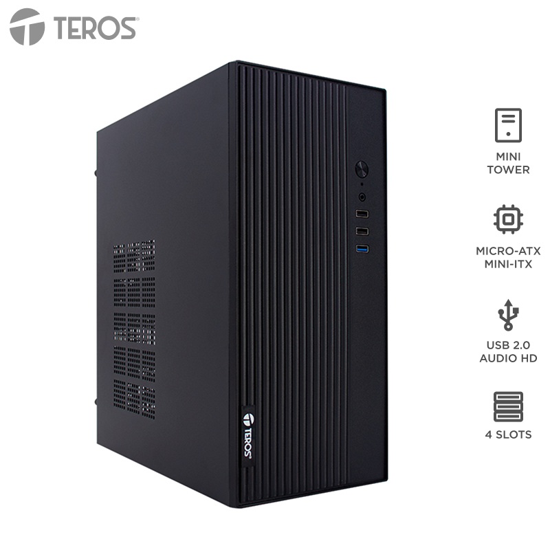 Case Teros Te-1035S, Mini Tower Atx, 250 W, USB 3.0 / 2.0, Audio Hd, Negropresen