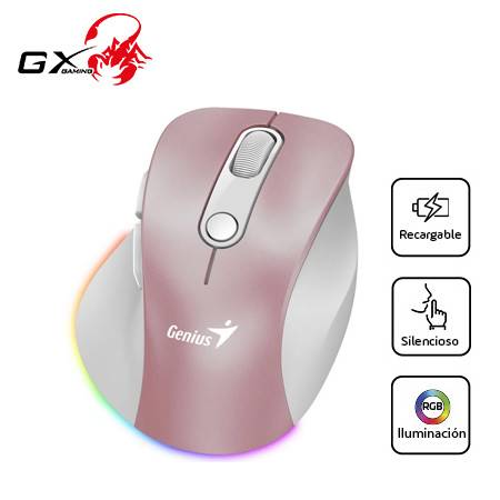 MOUSE GENIUS RECARGABLE DUAL WIRELESS/BT ERGO 9000S PRO 6-BOT SILENT RGB PINK (31030039403)