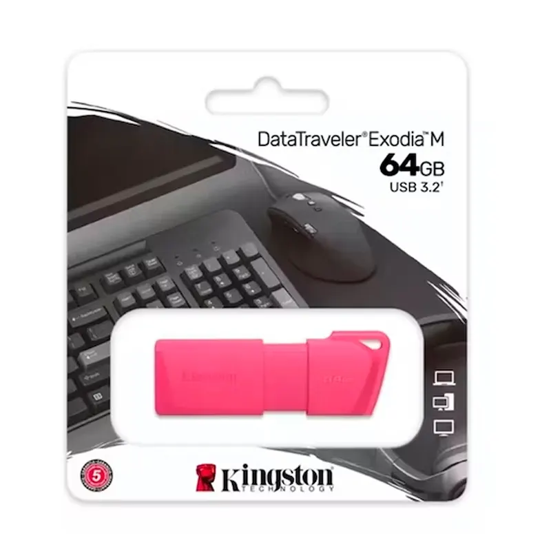 Memoria Flash USB Datatraveler Exodia M, 64Gb, USB 3.2 Gen 1 (Tipo-A) Neon Pink (Rosa