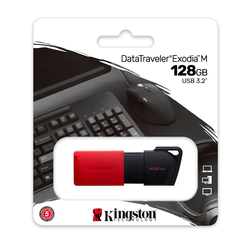 Memoria Flash USB Kingston Datatraveler Exodia M,128Gb, USB 3.2 Gen 1, Rojoprese