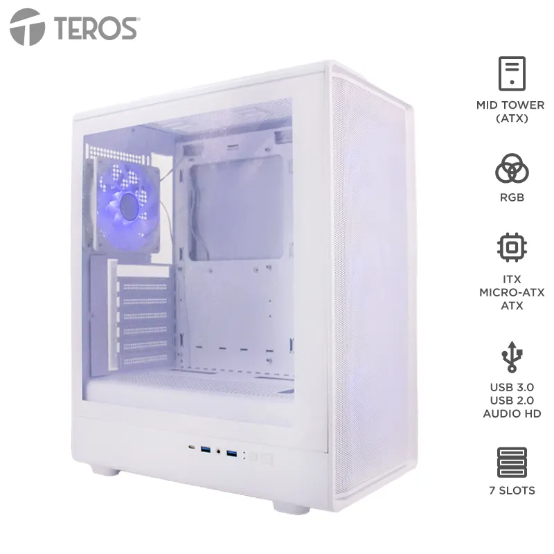 Case sin fuente gamer TEROS TE-1329G, MidTower, ATX / MICRO-ATX / ITX, USB-A, Audio