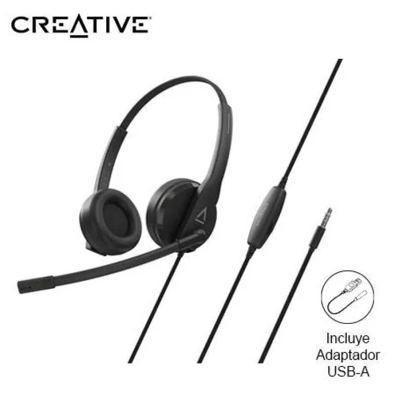AUDIFONO C/MICROF. CREATIVE HS-230 3.5MM/ADAPTADOR USB-A 40MM NOISE-CANCELLING MUTE BLACK (51EF1110AA000)