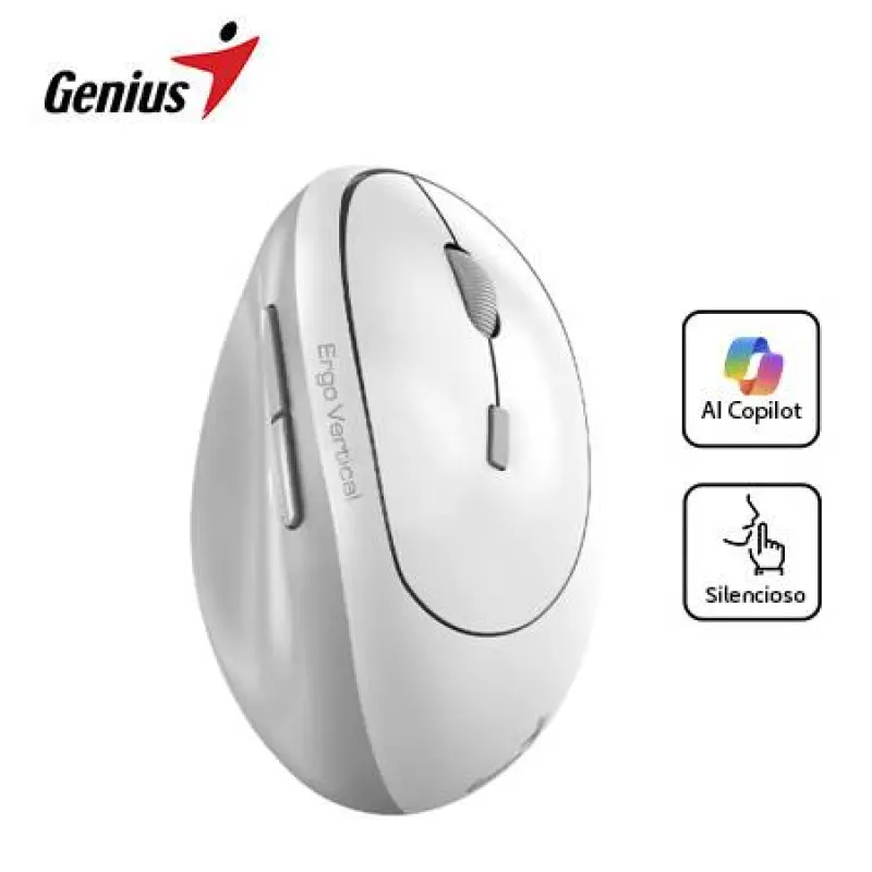 MOUSE GENIUS ERGO 8350S DUAL WIRELESS/BT VERTICAL AI COPILOT 6-BOT SILENT WHITE GREY (31030041401)