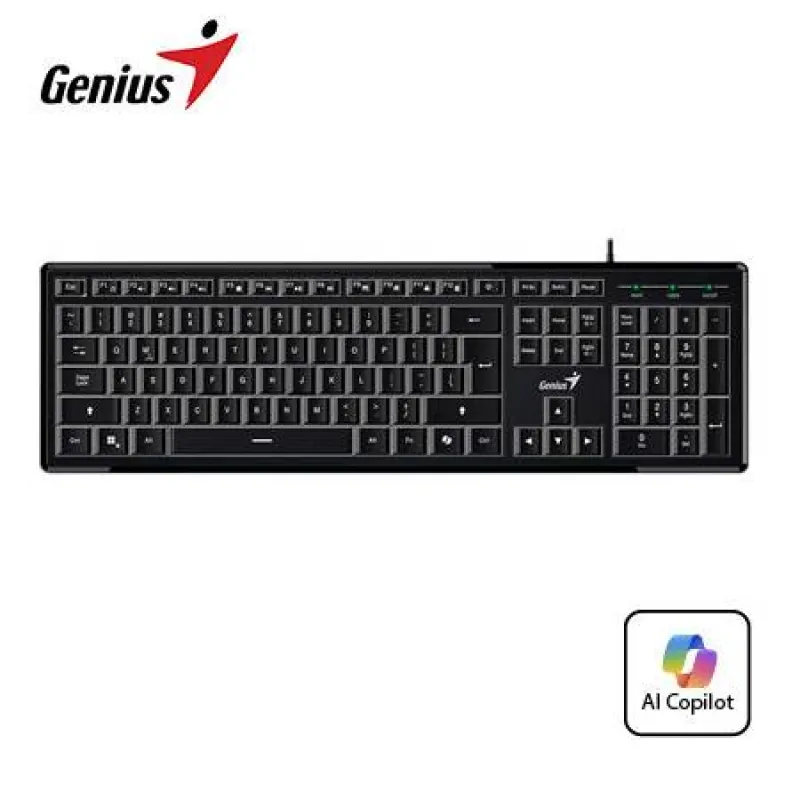 TECLADO GENIUS SLIMSTAR 820 AI COPILOT ANTI-GHOSTING RETROILUMINADO USB SP BLACK (31310055401)