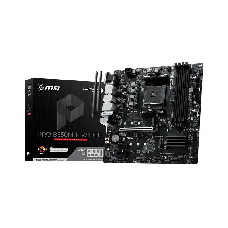 Placa madre MSI PRO B550M-P WIFI6E, AMD B550, Socket AM4, DDR4, Micro-ATX, Wi-Fi 6E
