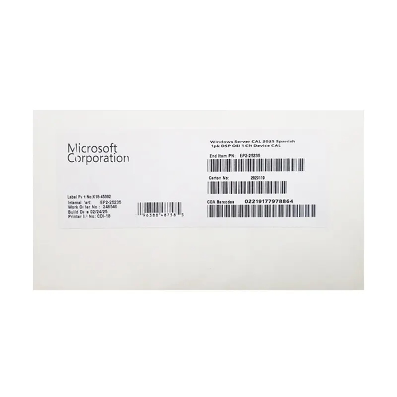 Microsoft Windows Server Cal 2025 1Pk Device Cal (Ep2-25235)Es Una Licencia De A