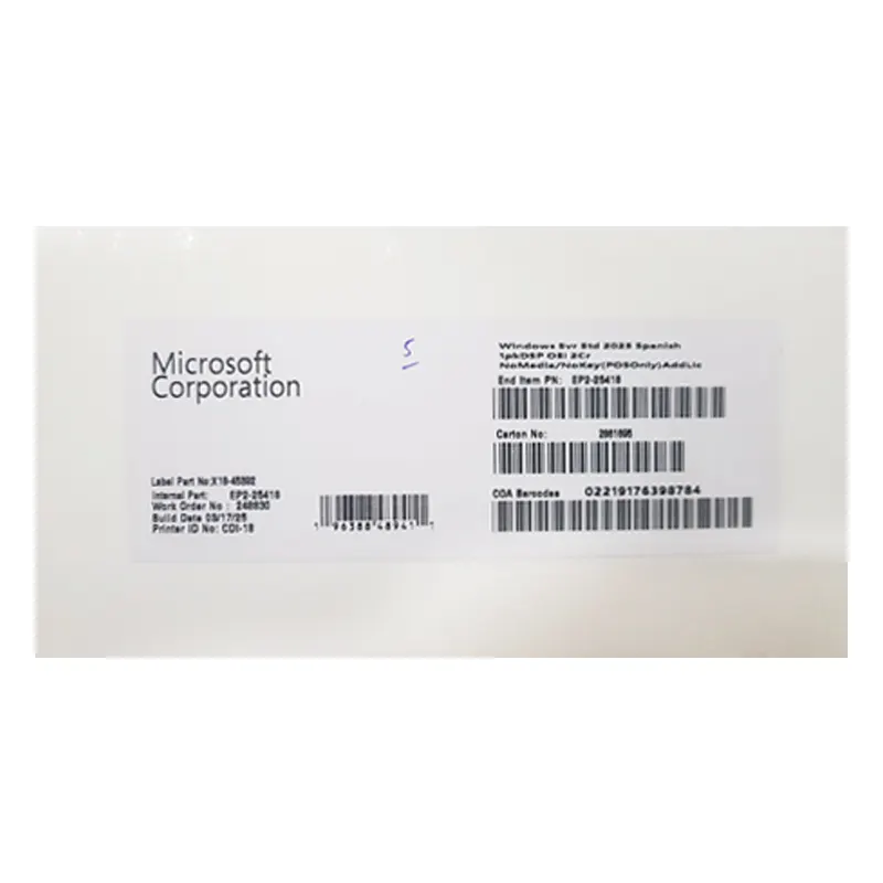 Microsoft Windows Svr Std 2025 Spanish Oei 2Cr (Apos) (Ep2-25418)Ésta Licencia N