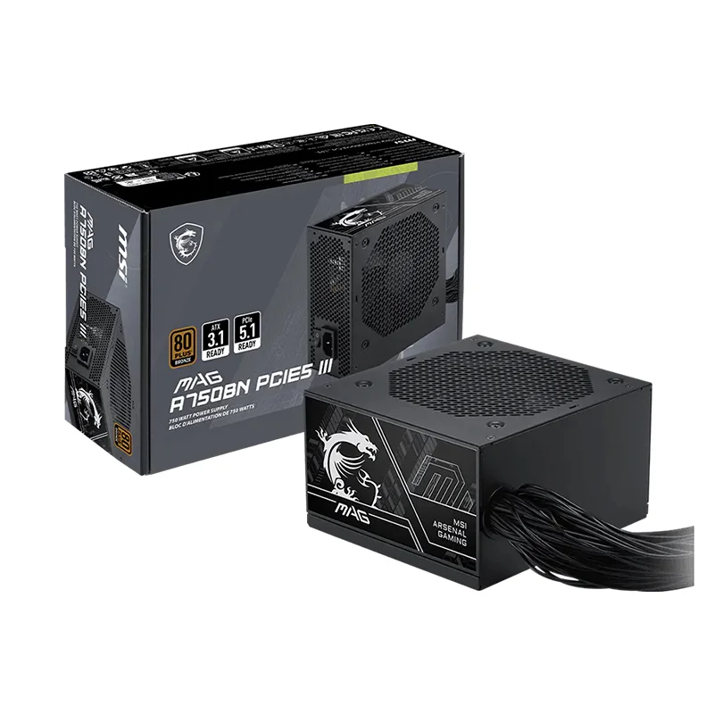Fuente De Alimentación MSI Mag A750Bn Pcie5 Iii, 750W, 80 Plus Bronze, Formato Atx. @