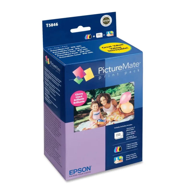 200 Series Print Pack 150 Hojas Papel Glossy T5846, Contiene Un Cartucho De Tinta De
