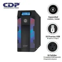 UPS CDP GAMING G-SMART1516BI 1500VA / 900W / 16 SALIDAS / 8 PORT USB-A / 2 PORT USB-C BLACK (G-SMART1516BI)