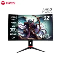 Monitor Curvo Gaming Teros Te-3215G, 31.5 FHD Va, 165Hz, 1Ms, Hdmi, Dp, Audio Out