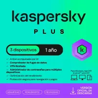 Antivirus Kaspersky Plus, Para 3 Pcs, Lic 1 Año, Producto Virtual.