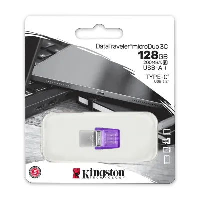 Memoria Flash USB Kingston 128GB Datatraveler Microduo 3C 200Mb/S Dual USB-A + USB-C
