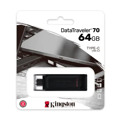 Memoria Flash USB Kingston Datatraveler 70, 64Gb,Usb-C 3.2 Gen1, Presentación En Colg