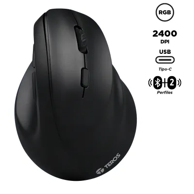 Mouse Inalámbrico Teros Te-5169N, 2.4G+Bluetooth,2400 Dpi, Usb, Color Negropoten