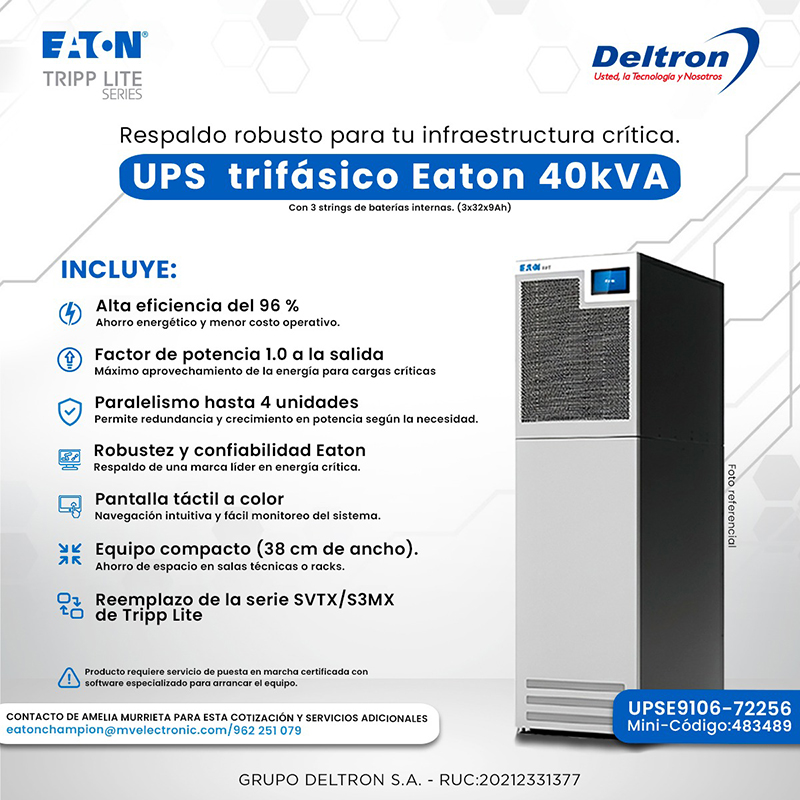 UPS Trifasico Eaton 40Kva, Con 3 Strings De Baterias Internas (3X32X9Ah)El Respa